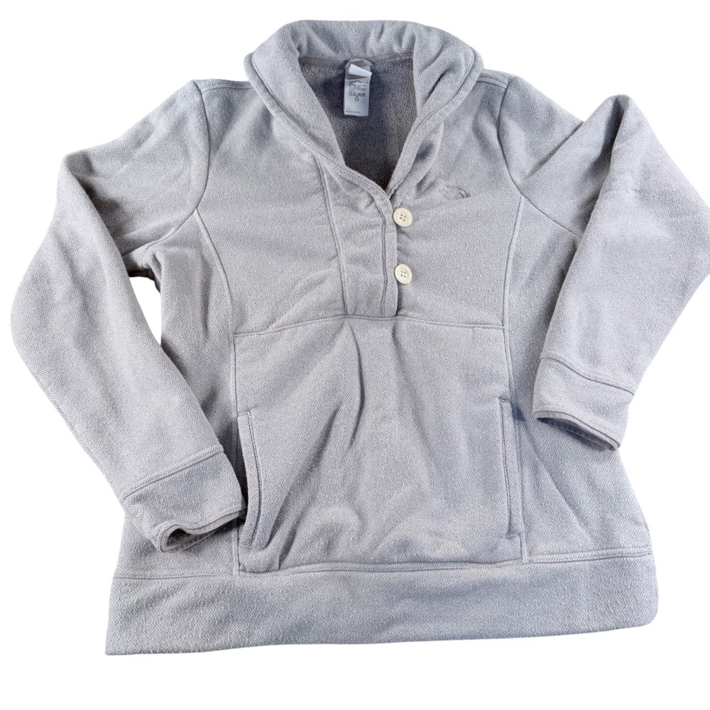 The North Face Fleece Pullover Womens XL Grey Excellent Diamond Quilt Crescent